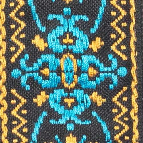 KLIQ Vintage Woven Guitar Strap for Acoustic & Electric Guitars — Classic Hippie Blue & Gold