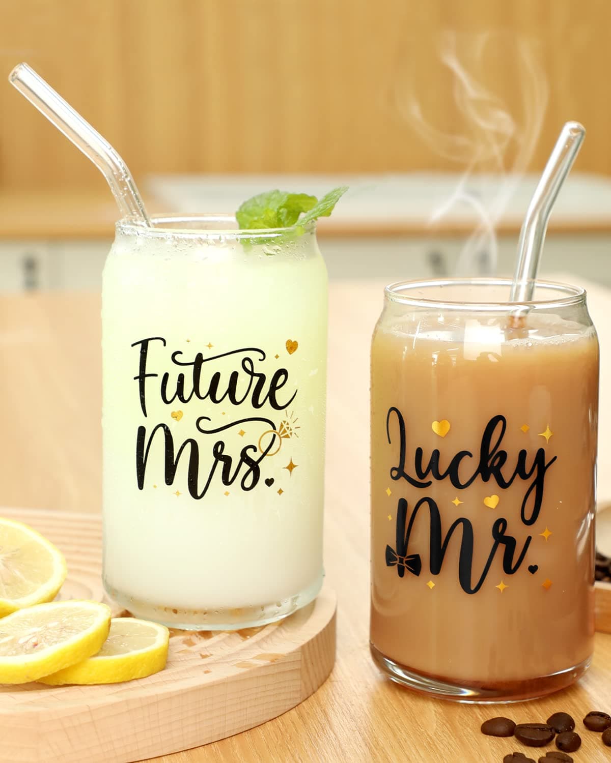 Engagement Gifts Coffee Cups Set of 2 for Bride and Groom
