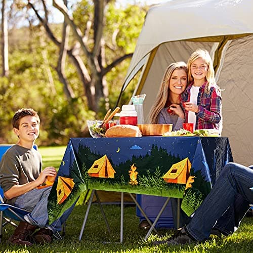 Breling 4Piece Camping Party Decorations Tablecloth Campfire Cover Picnic Supplies