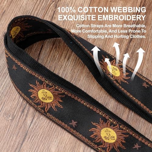 Nefelibata Banjo Strap, Wide Full Grain Cowhide Guitar Strap With Multi-pattern, Headstock Rope and Leather Headband.