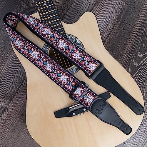 Jacquard Embroidered Guitar Strap with Leather Ends