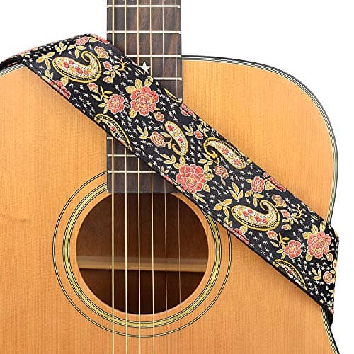 CLOUDMUSIC Guitar Strap Vintage Classical Pattern Design Picks Free — Paisley and Roses