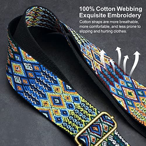 Crazy Horse Leather Wide Should Bag Strap, Adjustable Jacquard Embroidery
