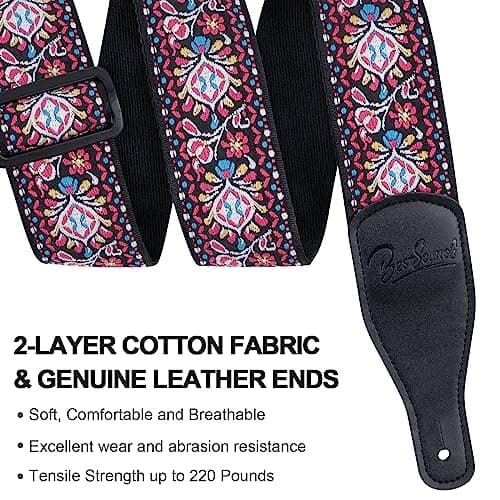 Jacquard Embroidered Guitar Strap with Leather Ends