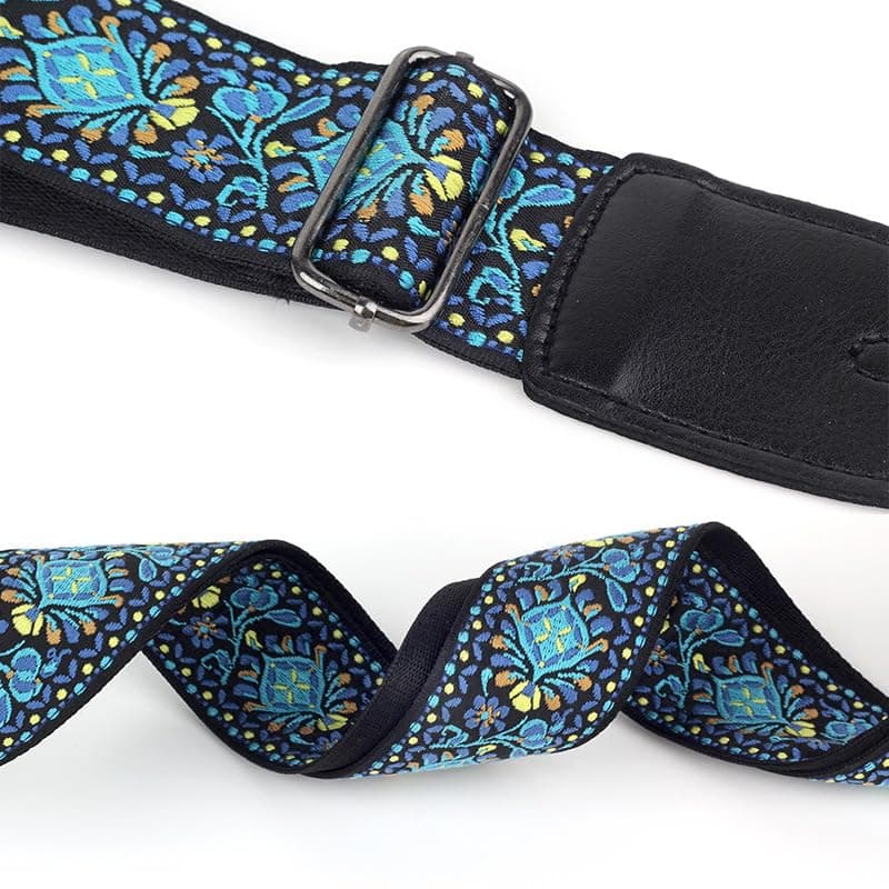 Classic Jacquard Cotton Guitar Strap with Metal Buckle for Bass, Electric, and Acoustic Guitars