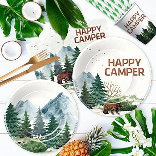 Happy Camper Birthday Party Supplies - Camping Adventure Theme Decorations | Serve 24