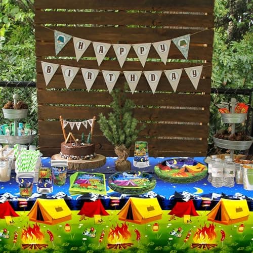 Camping Party Supplies for 20 - Plates, Cups, Napkins, Tablecloth