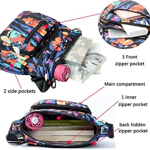 Nawoshow Nylon Floral Multi-Pocket Crossbody Travel Bag for Women