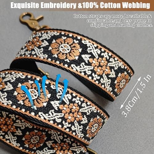 LSETUTIYY Jacquard Embroidery Wide Adjustable Cowhide Shoulder Strap
