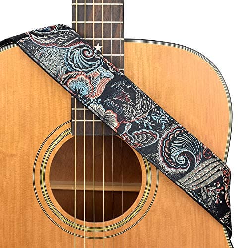 CLOUDMUSIC Guitar Strap Vintage Classical Pattern Design Picks Free — Peacock Flowers