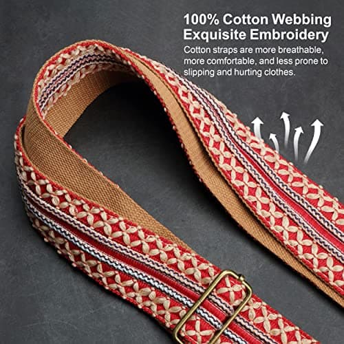 Red Gold Embroidery Nefelibata Jacquard Guitar Strap for Bass, Electric & Acoustic