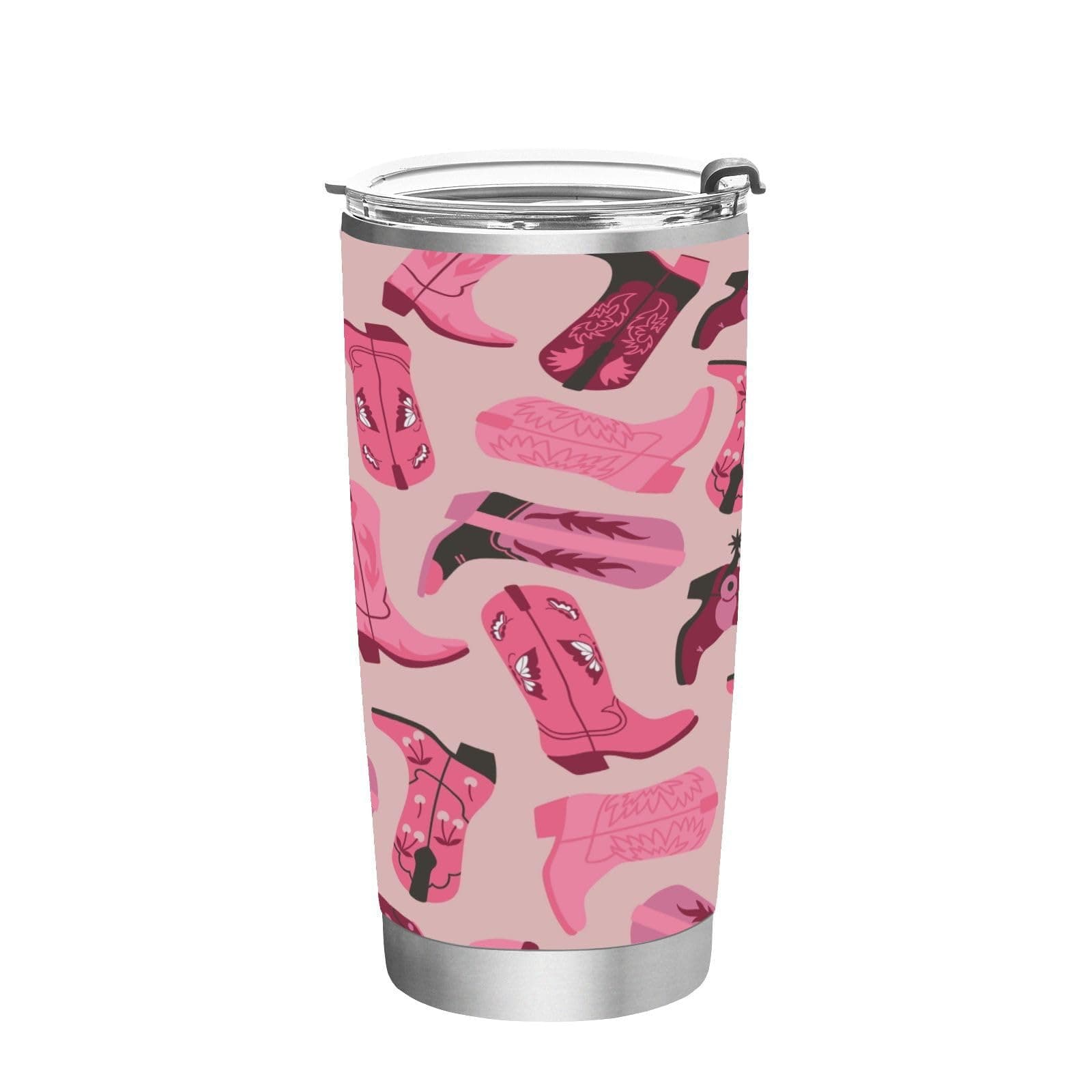 Cowboy Cowgirl Boots Tumbler - 12 oz Stainless Steel Travel Mug (Pink)