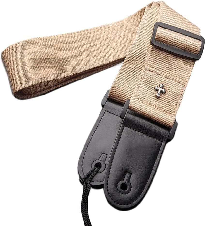 Vintage Bass Guitar Strap with Pick Pocket and Adjustable Ends — Khaki
