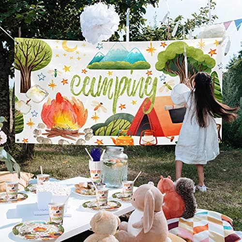 Campfire Themed Party Plates, Napkins, Cups & Utensils for Kids' Birthday, Serves 20 Guests