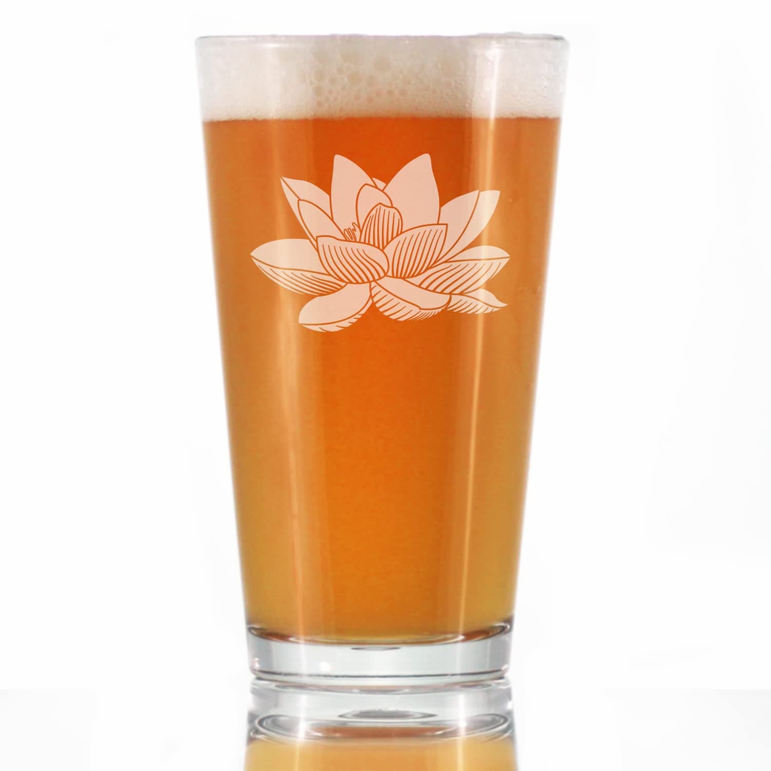 Lotus Beer Pint Glass - Floral Decor for Flower Lovers - 16 Oz