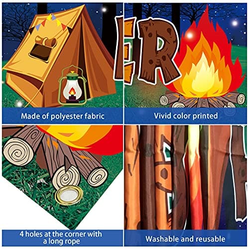 Happy Camper Banner for Camping Theme Parties Indoors Outdoors