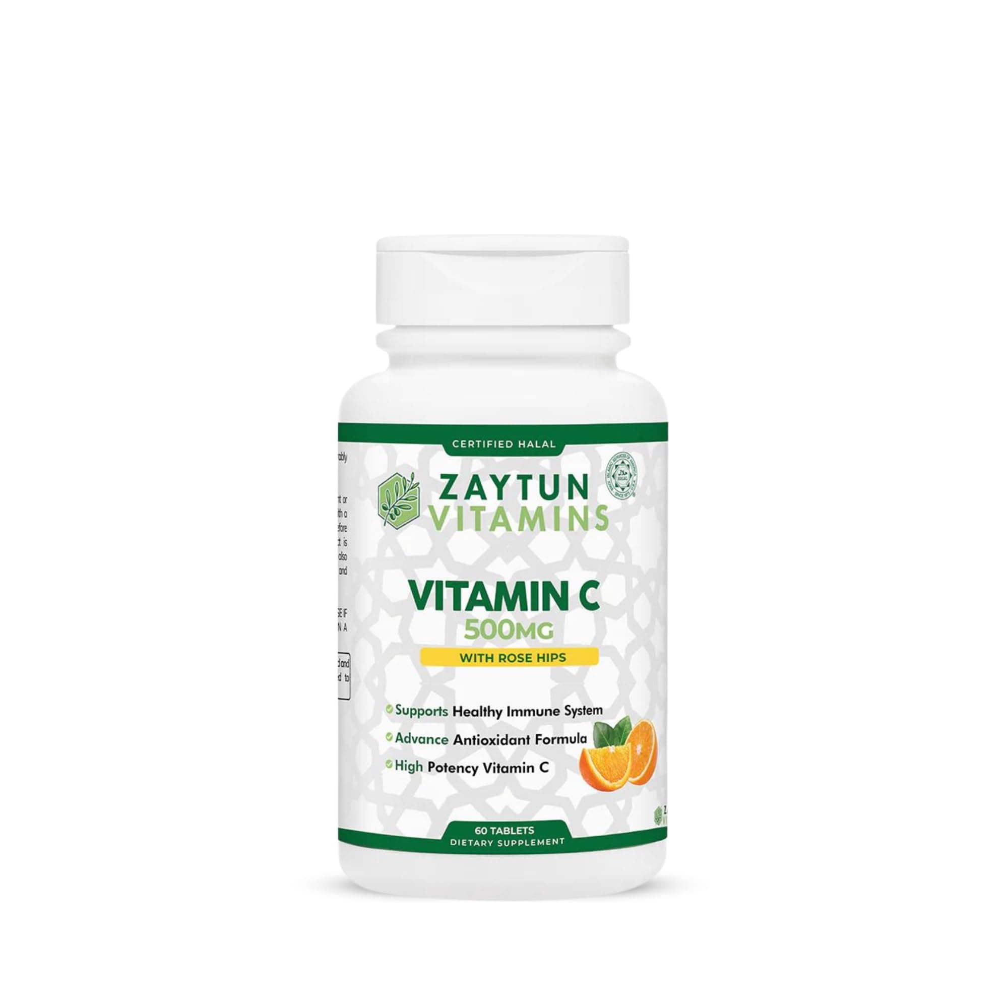 Halal Vitamin C 500mg Tablets Support Immune System, Natural Antioxidant - Vegan - Gluten-Free - 2 Months Supply