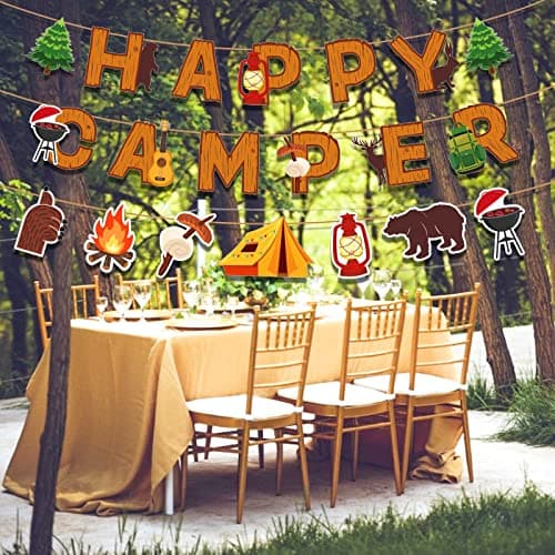 Happy Camper Banner for Campout Theme Party Supplies