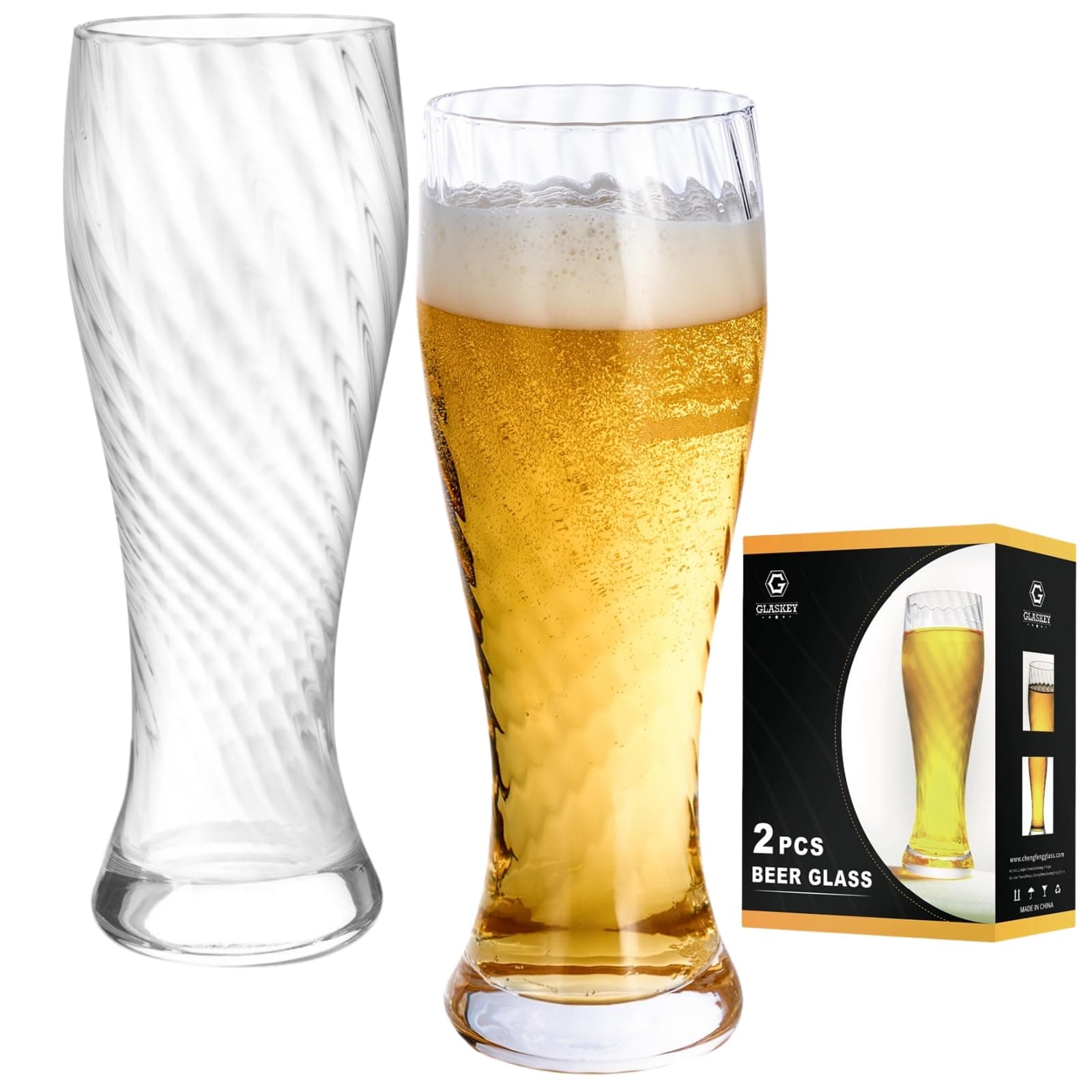 Pilsner Beer Glasses Set of 2, Great Gift Idea for Men