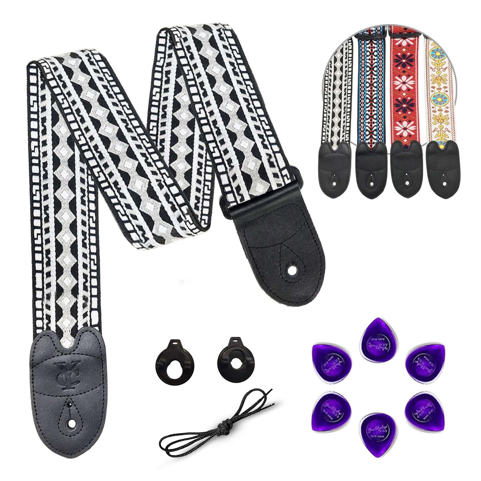 Embroidered Jacquard Guitar Strap for Electric & Acoustic Guitars