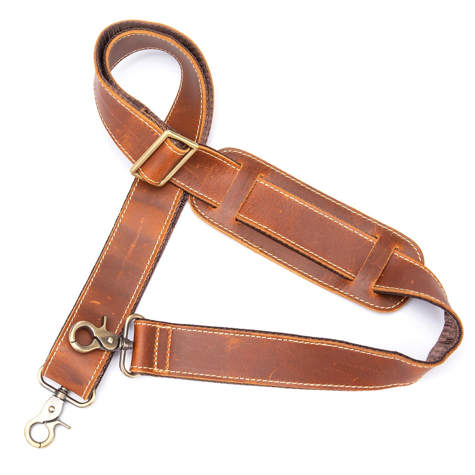 NIUCUNZH Genuine Leather Shoulder Strap, 60 Inch Adjustable, Comfort Pad Included