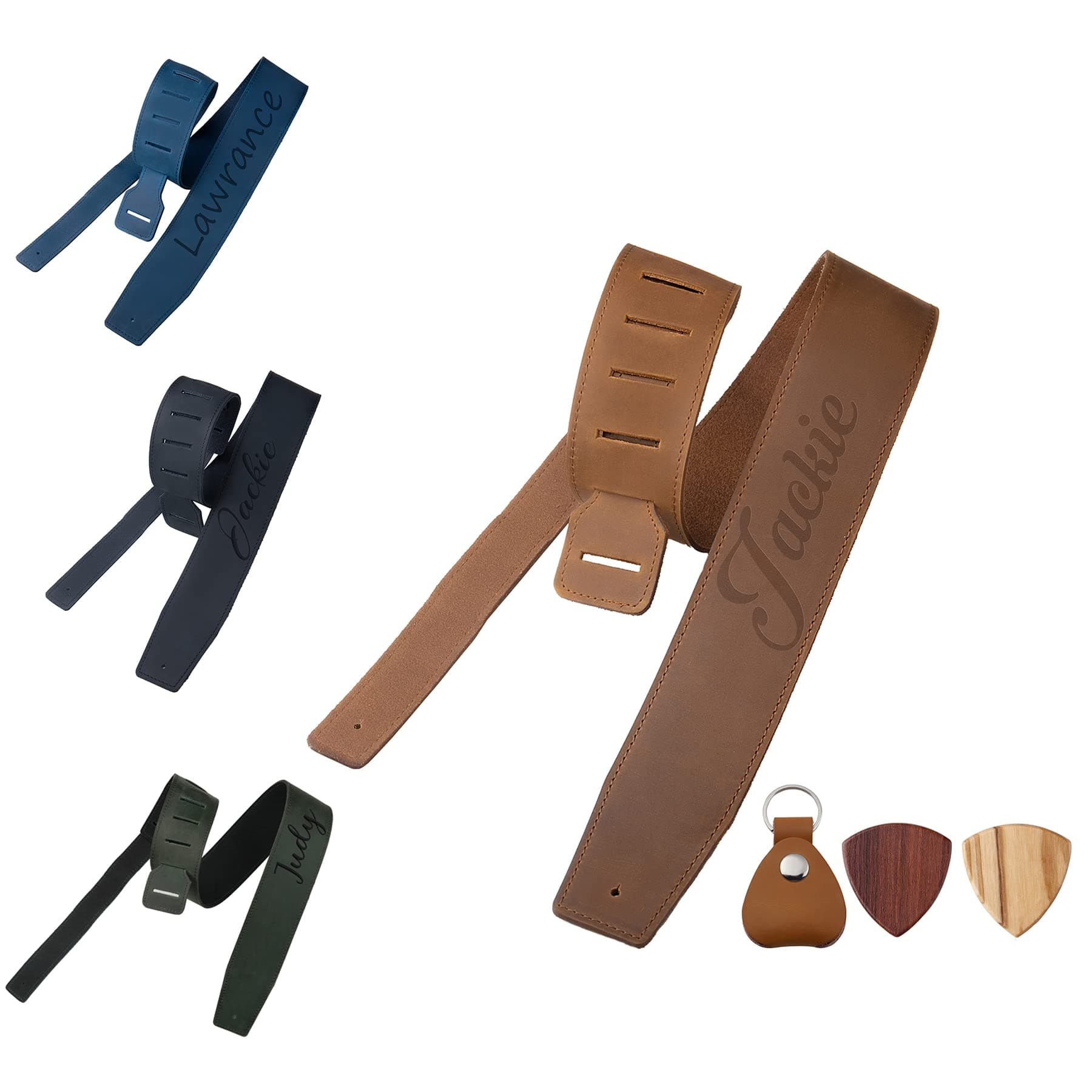 Rclover Personalized Guitar Strap & Case Set Brown