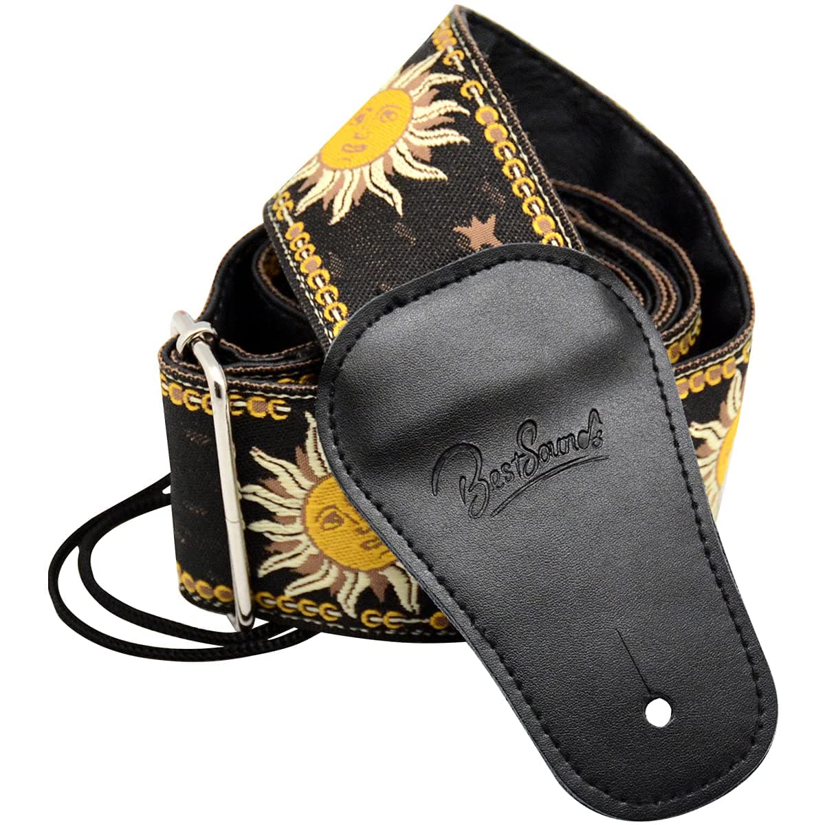 Sun Jacquard Weave Guitar Strap - Genuine Leather Ends BestSounds