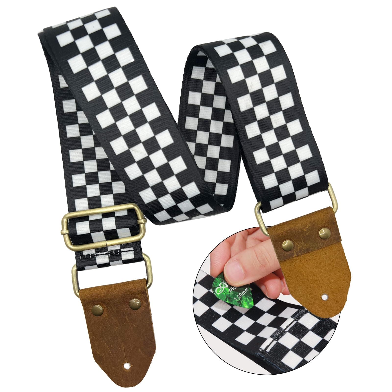 Wild Guitar Strap with Pick Pocket, Genuine Leather, Adjustable
