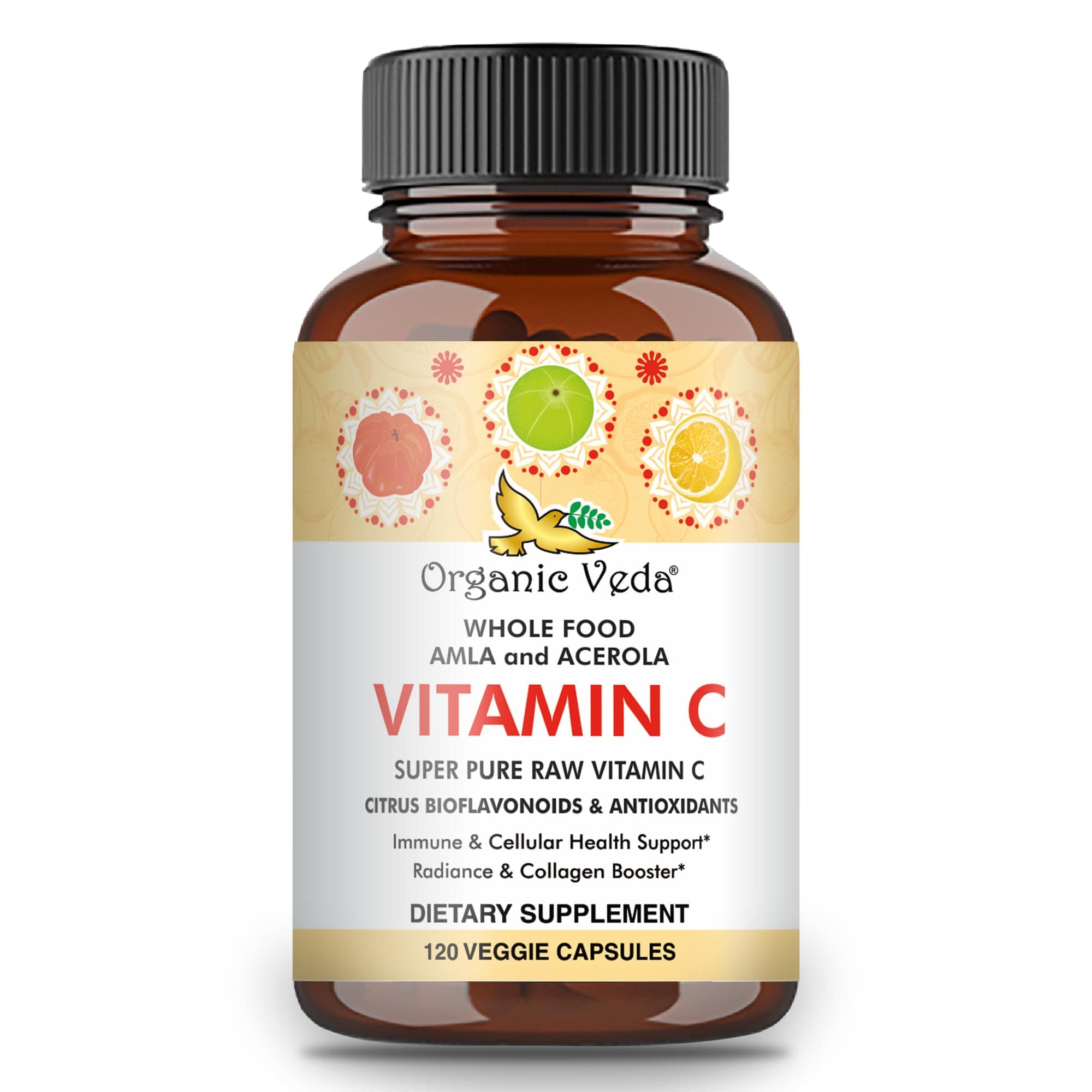 Veda Superfruits Vitamin C Capsules - Acerola Cherry & Amla Berry, 120 Vegan Pills for Immunity & Skin Health