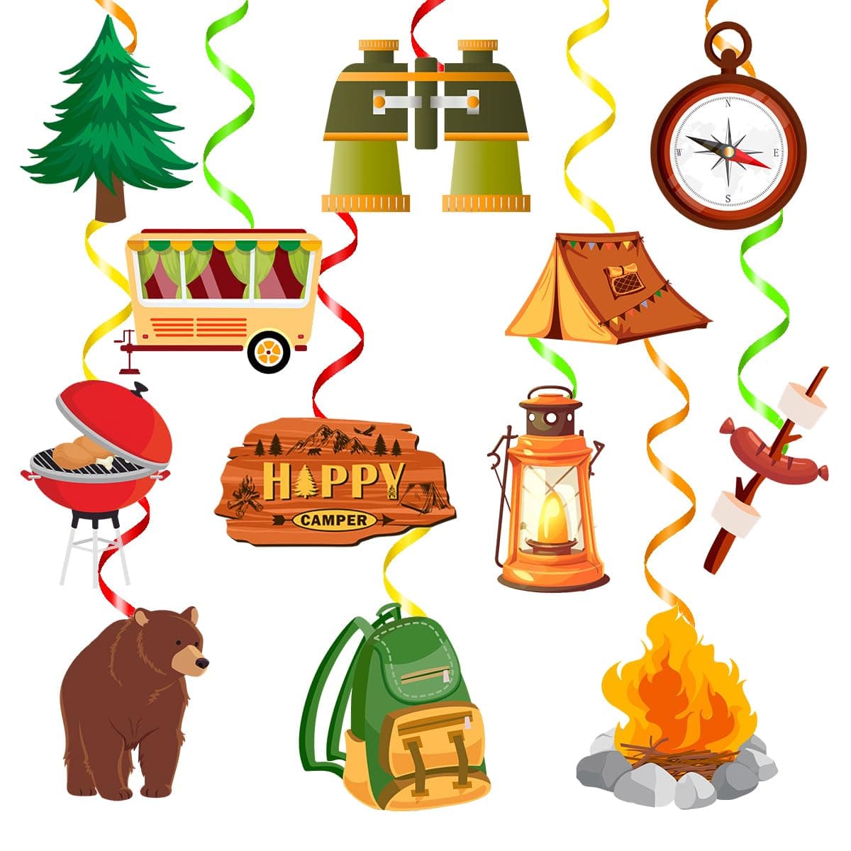Happy Camper Swirls Tent Sign Decor for Kids & Birthdays Indoor/Outdoor Favor Supplies