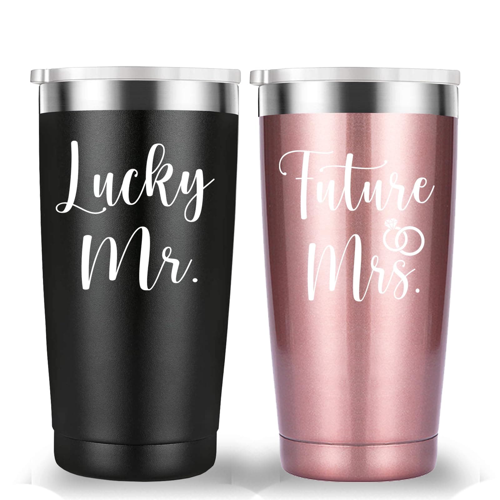 Engagement Wedding Couple Gift: Mamihlap Lucky Travel Mug Tumbler (20oz Black&Rose Gold)