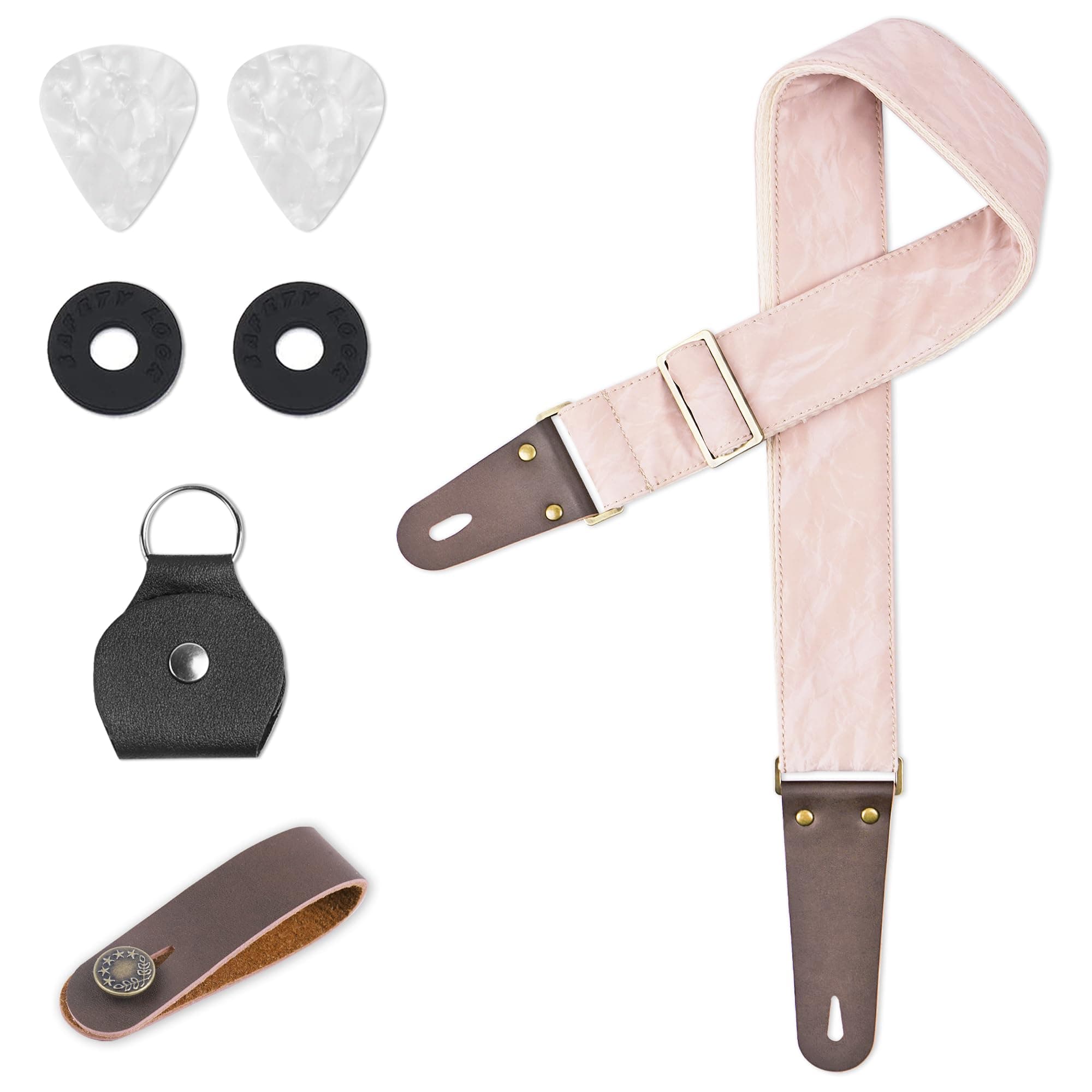 Hennaja Adjustable Guitar Strap with 2 Locks, 2 Picks & 1 Picks Holder