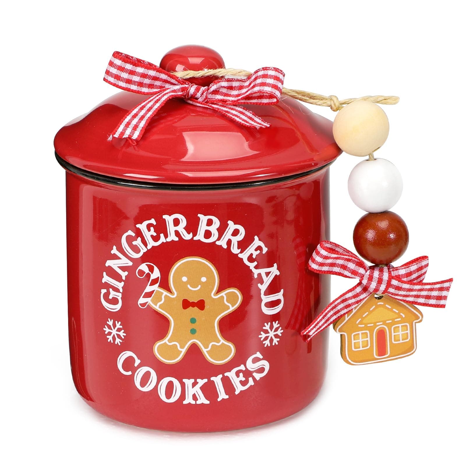 Christmas Ceramic Canister Set with Gingerbread Cookies Tiered Tray Decor for Home Table Centerpiece - Ideal Gift for Hostesses and Home Decor Enthusiasts