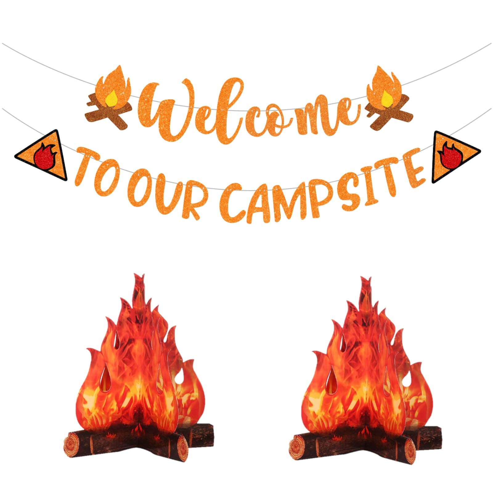 Glitter Camping Banner with 3D Campfire for Bachelorette Party
