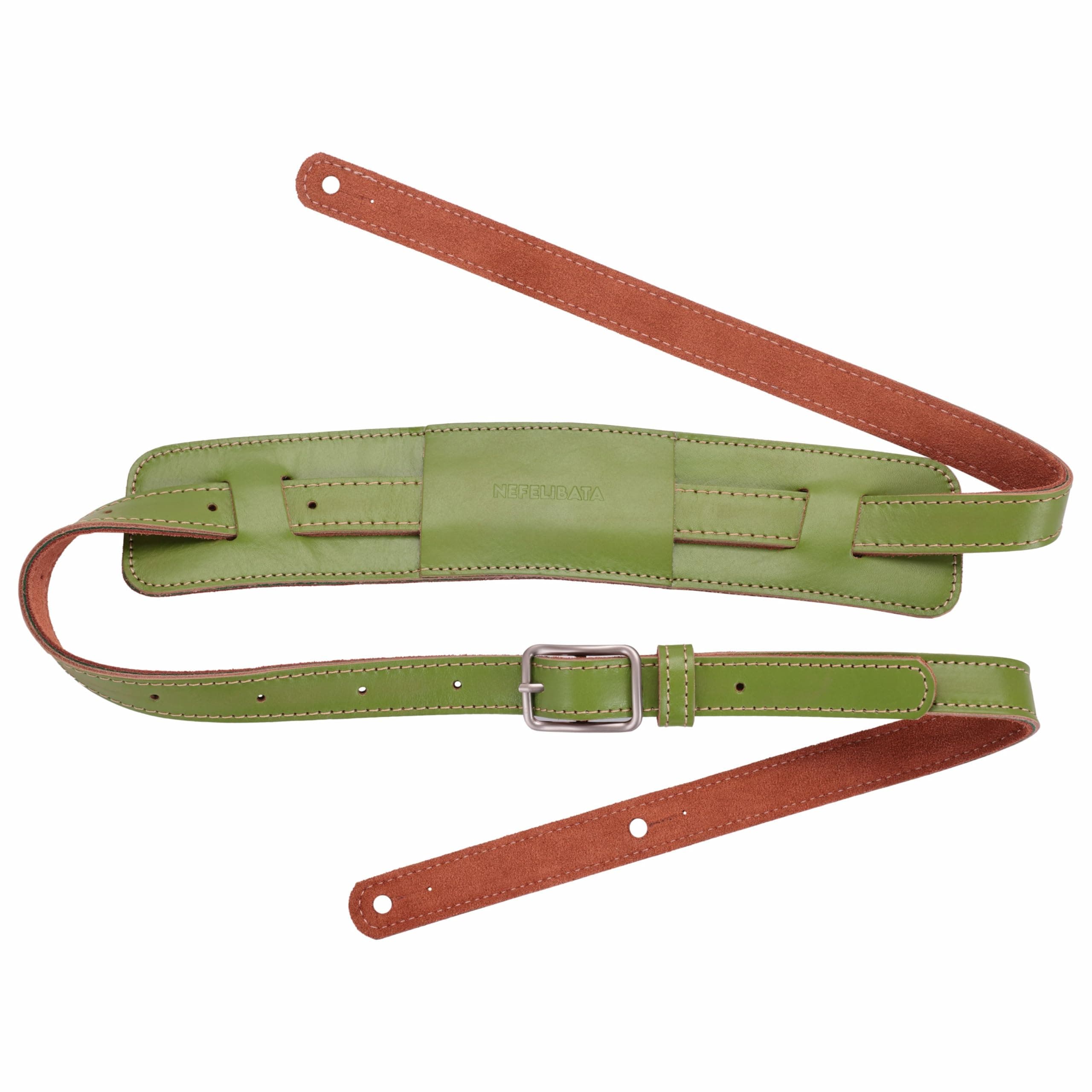 Nefelibata Green Shoulder Pad Guitar/Bass Strap with Bavarian Tumbled Cowhide Lining