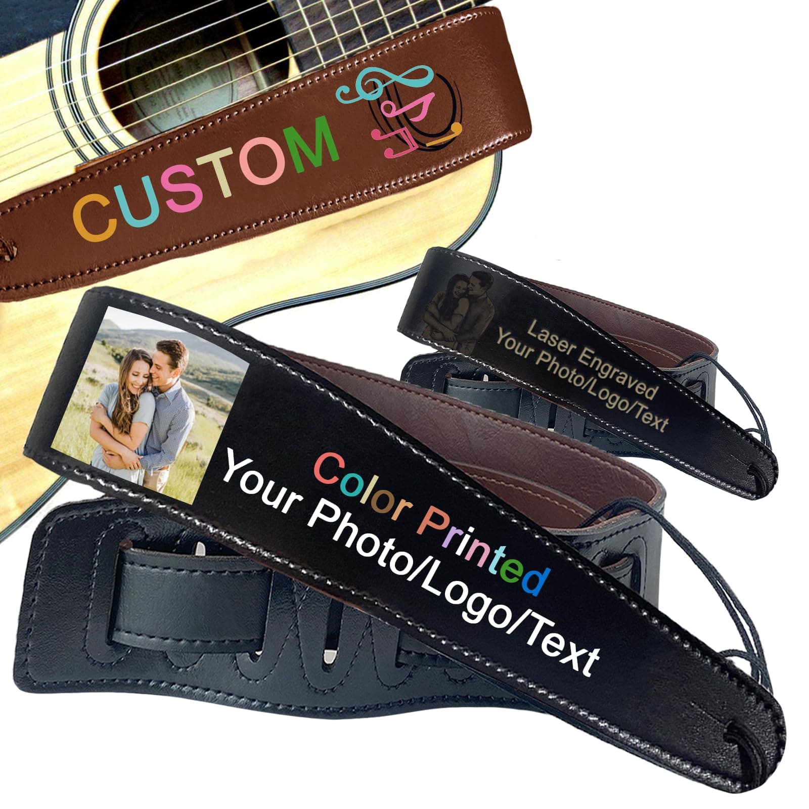 Personalized Leather Guitar Strap with Name/Logo Engraving - for Guitarists