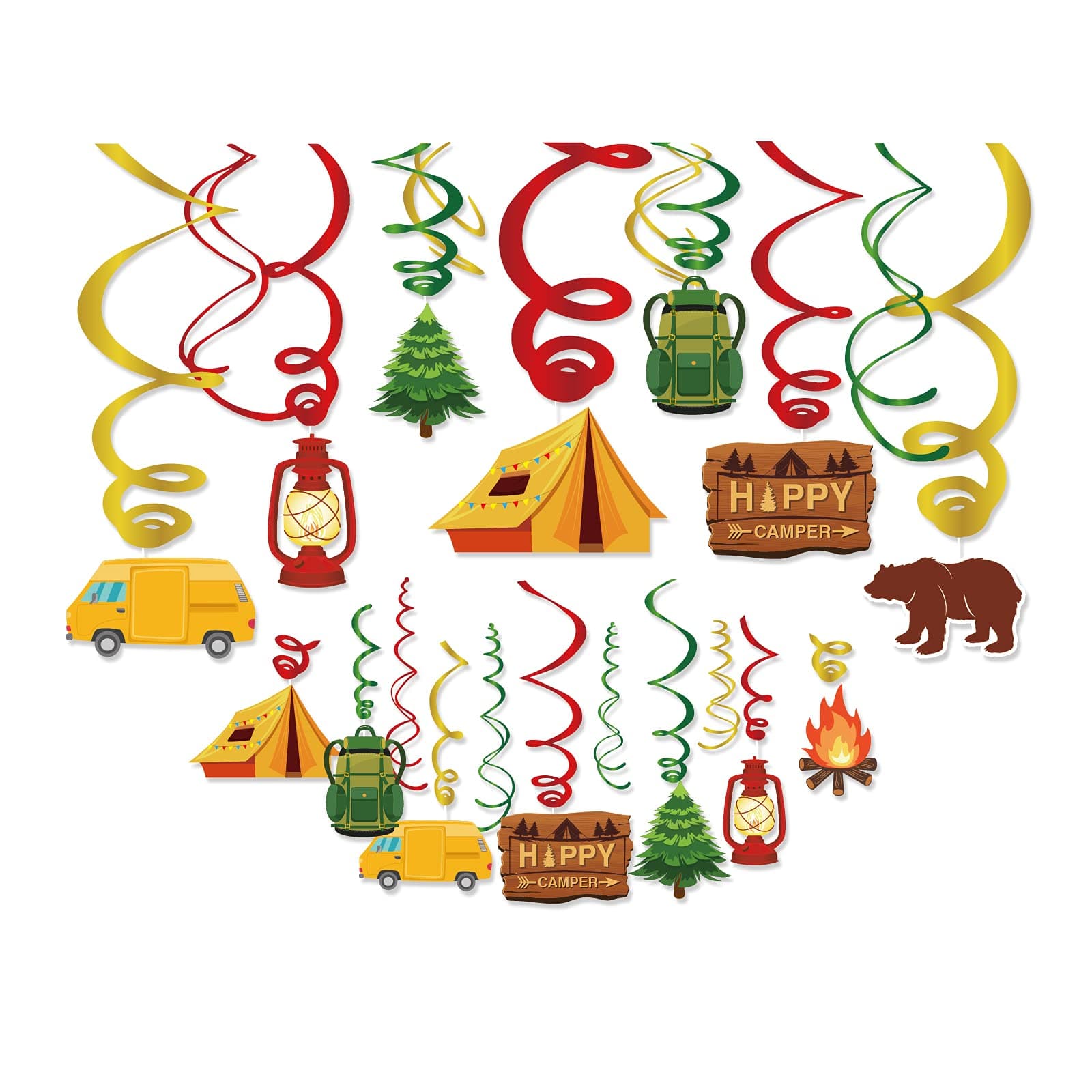 30 Piece Happer Camper Camping Birthday Party Hanging Decorations