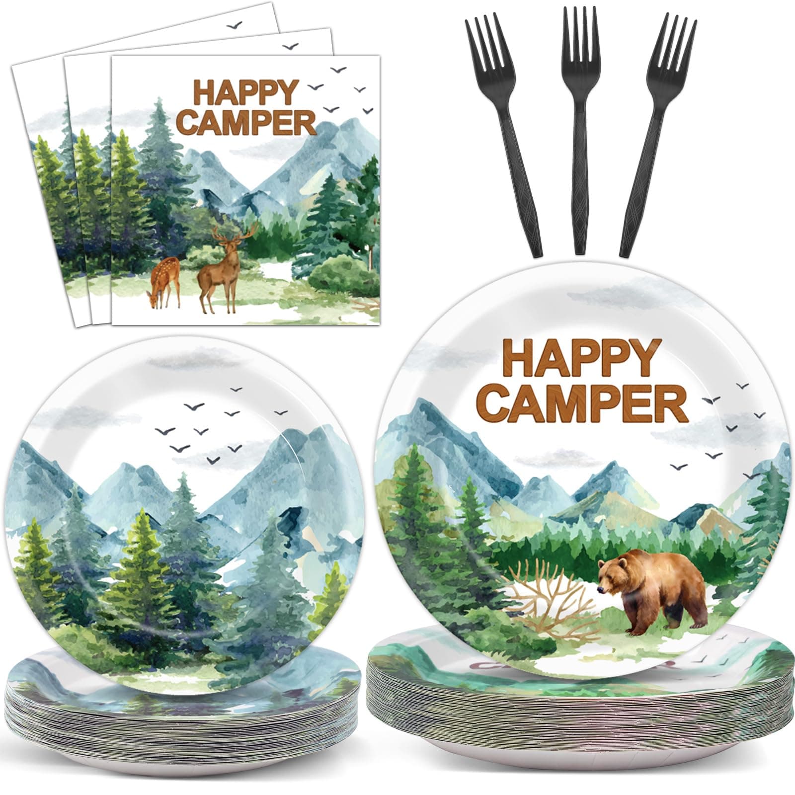 Happy Camper Camping Adventure Themed Party Tableware Set Serve 24