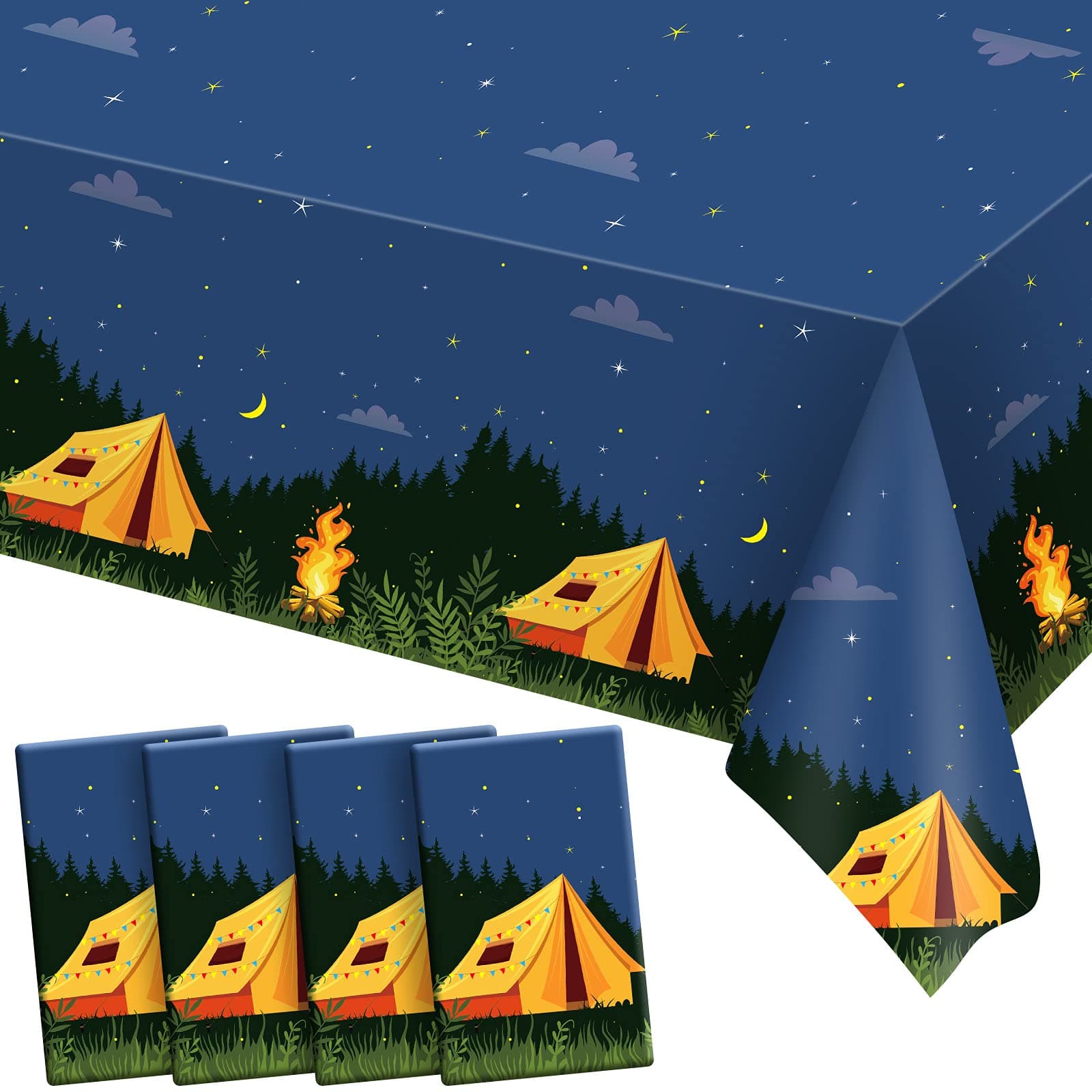 Breling 4Piece Camping Party Decorations Tablecloth Campfire Cover Picnic Supplies