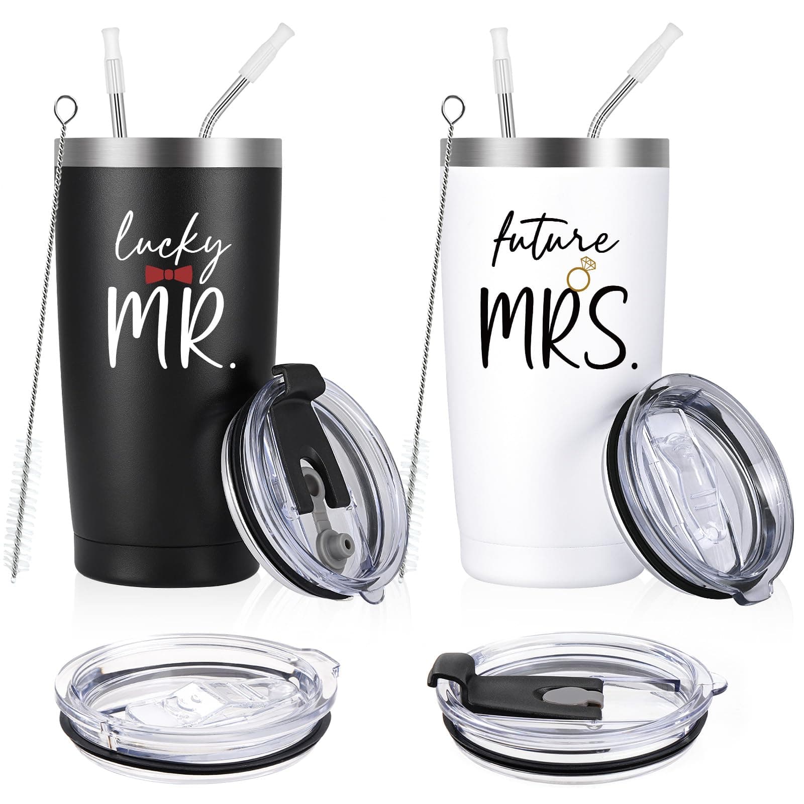 Engagement Gifts for Couples: Lucky Future Mrs 20 oz Tumbler Set - Wedding & Bridal Shower Gift for Fiancee & Fiance, Mr & Mrs, Wife & Husband