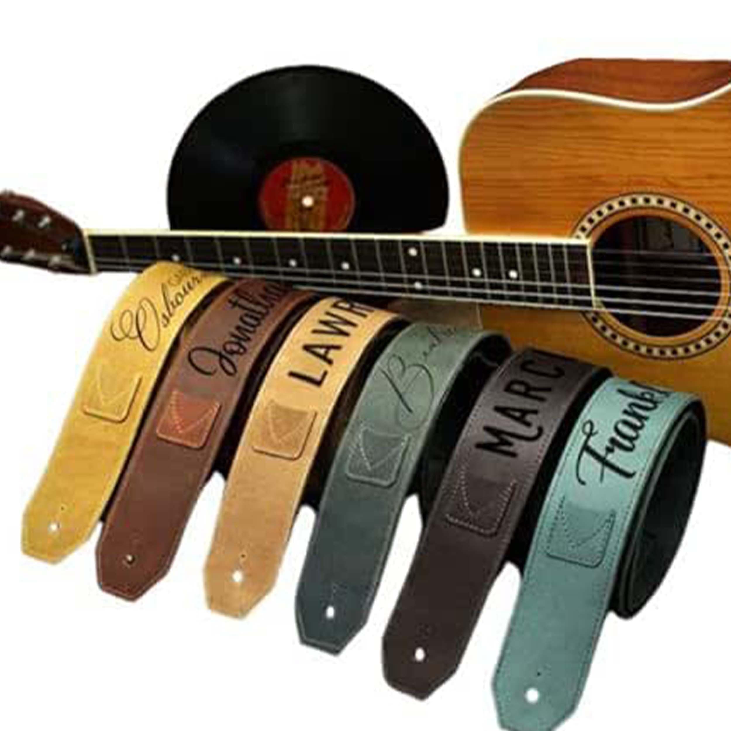 Personalized Engraved Leather Guitar Strap, Custom Name Microfiber Adjustable Bass Strap