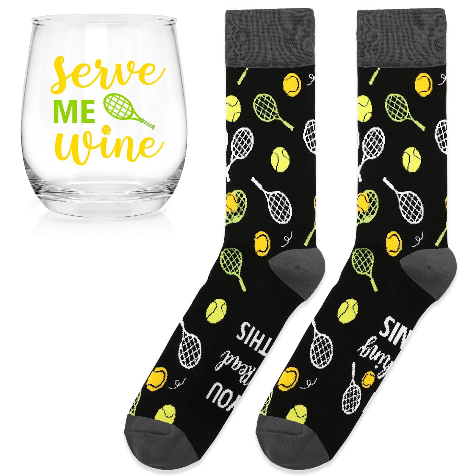 Unique Christmas Gift for Men Tennis Players: Crew Socks and Wine Glass