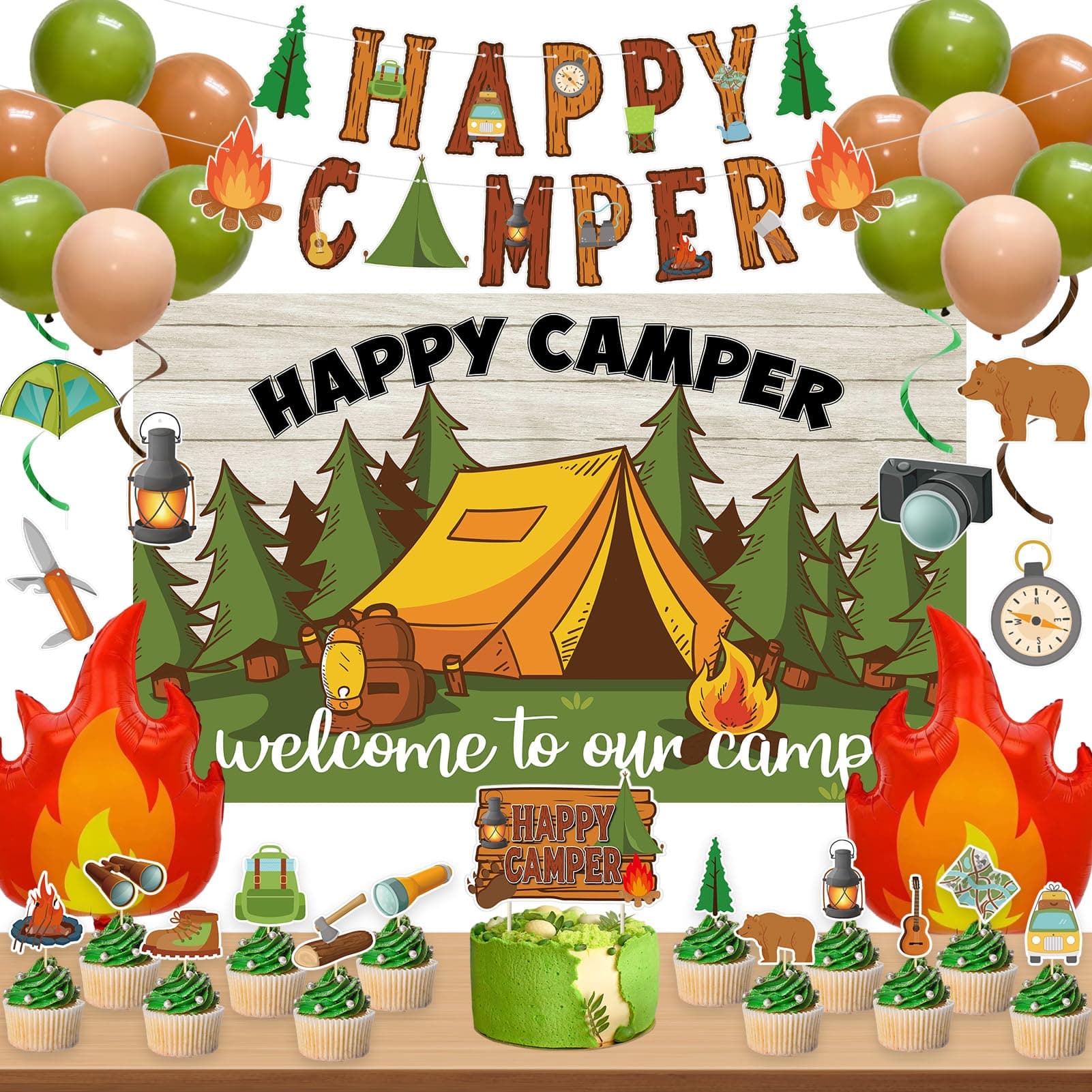 Roetyce Happy Camper Party Decorations, 41PCS Banner Balloons Kit