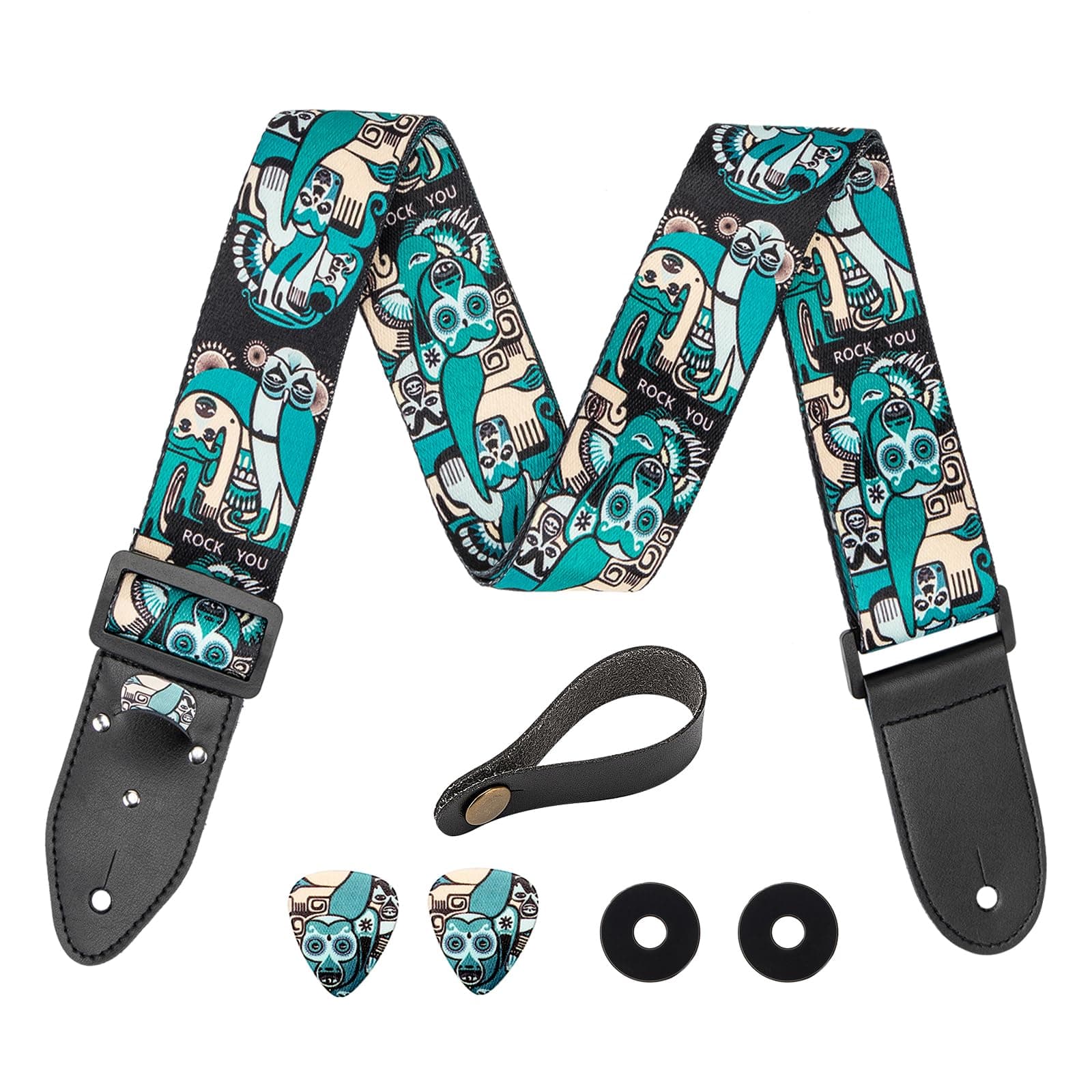 Guitar Strap for Bass, Electric, and Acoustic Guitars with Pocket for Picks and Free Strap Button & Locks