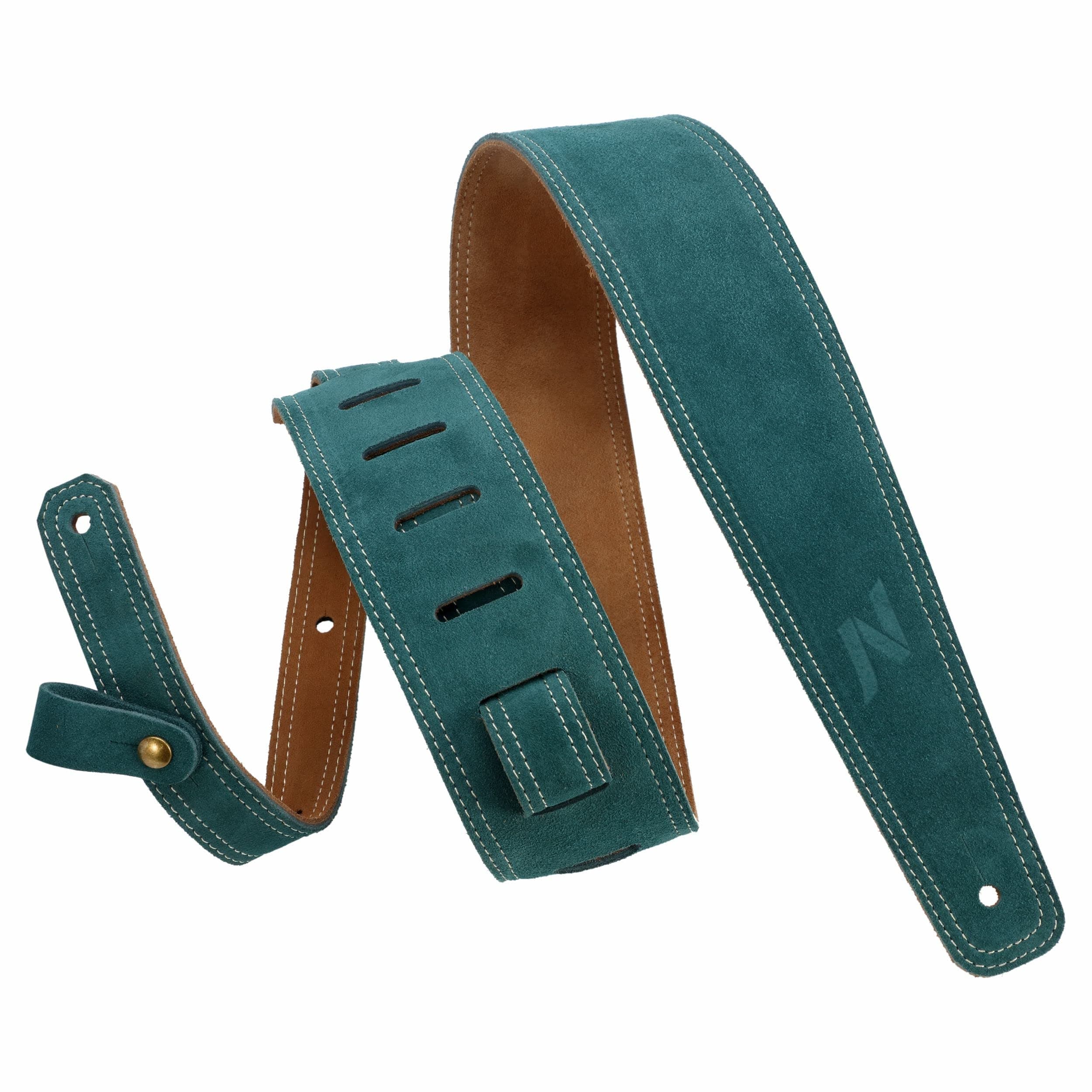 Nefelibata Vintage Green Guitar Strap, 2.5" Wide Tumbled Leather with Padding and Cable Loop