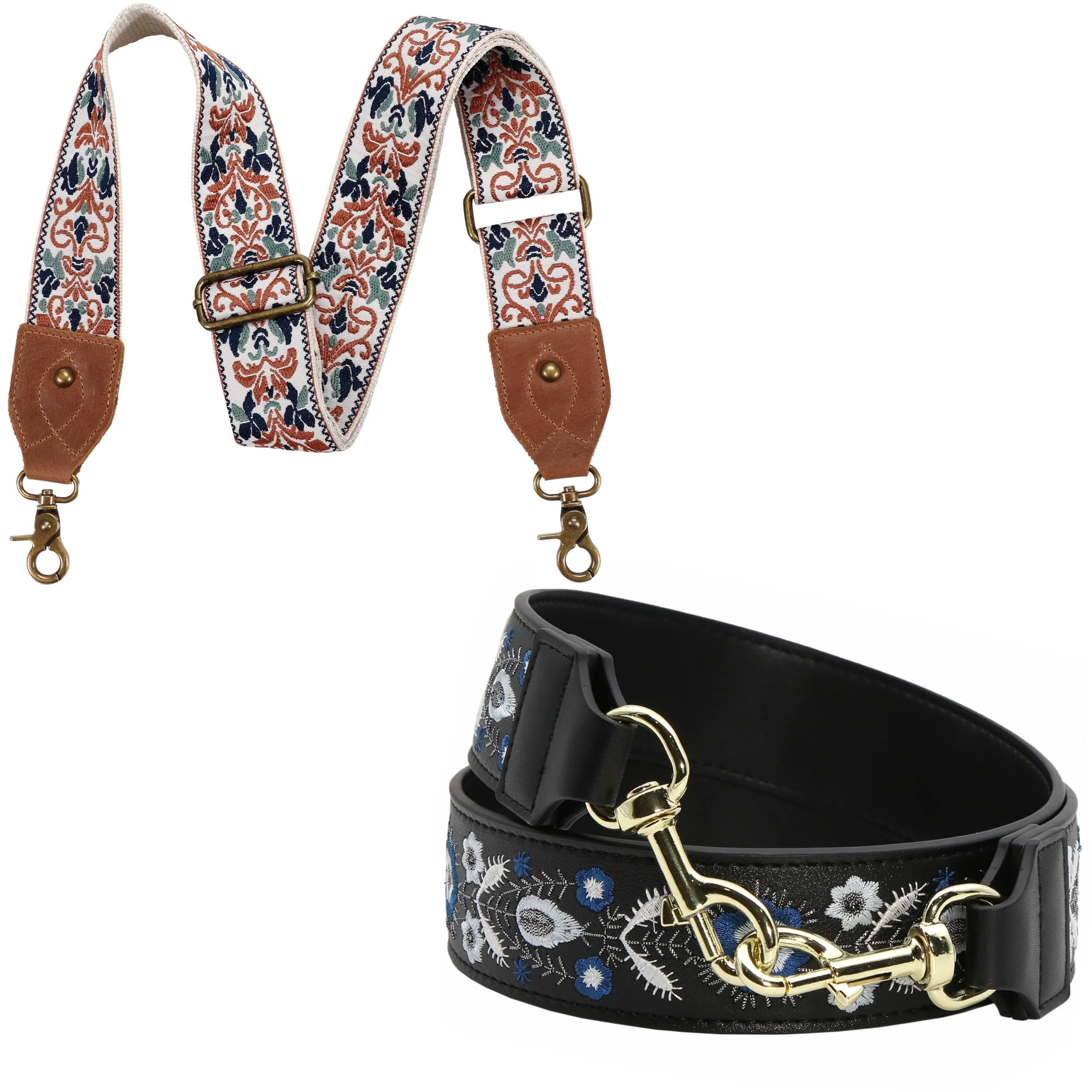 Embroidered Leather Crossbody Bag Strap