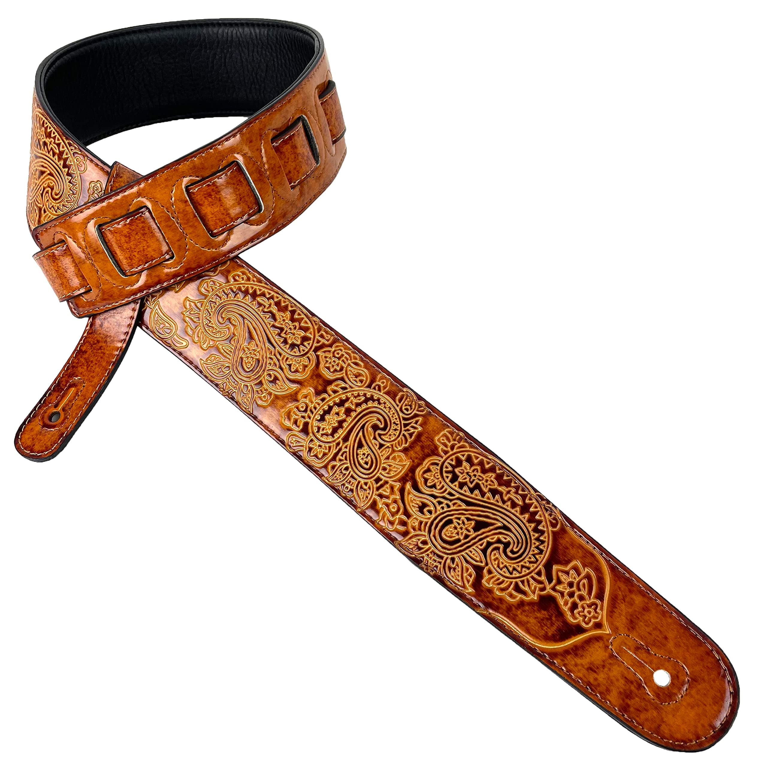 Walker And Williams Vintage Paisley Latigo Tan Padded Guitar Strap