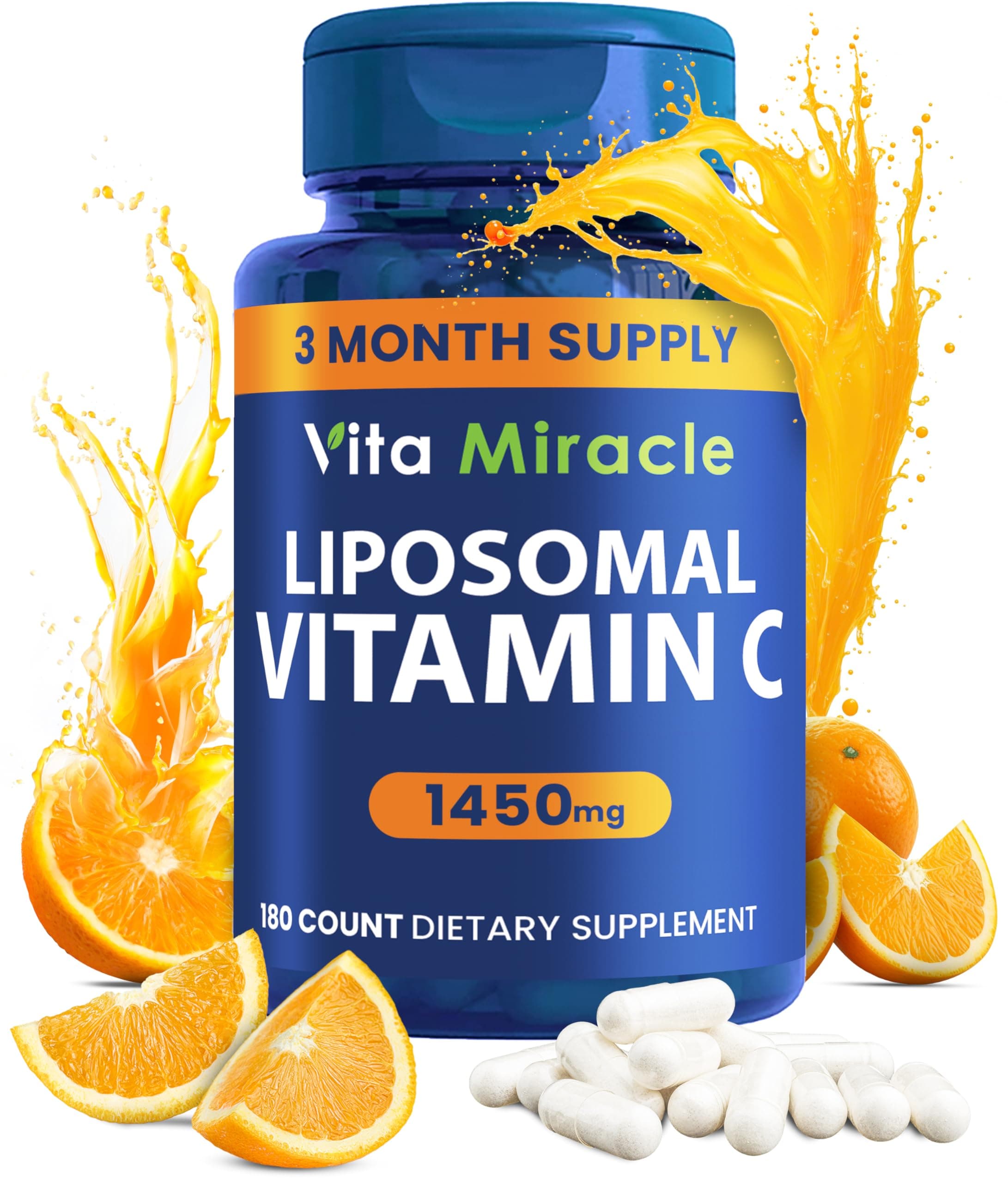 Liposomal Vitamin C 1450mg 180 Capsules, Ultra Absorption, Supports Immune System, Non-GMO, Vegan