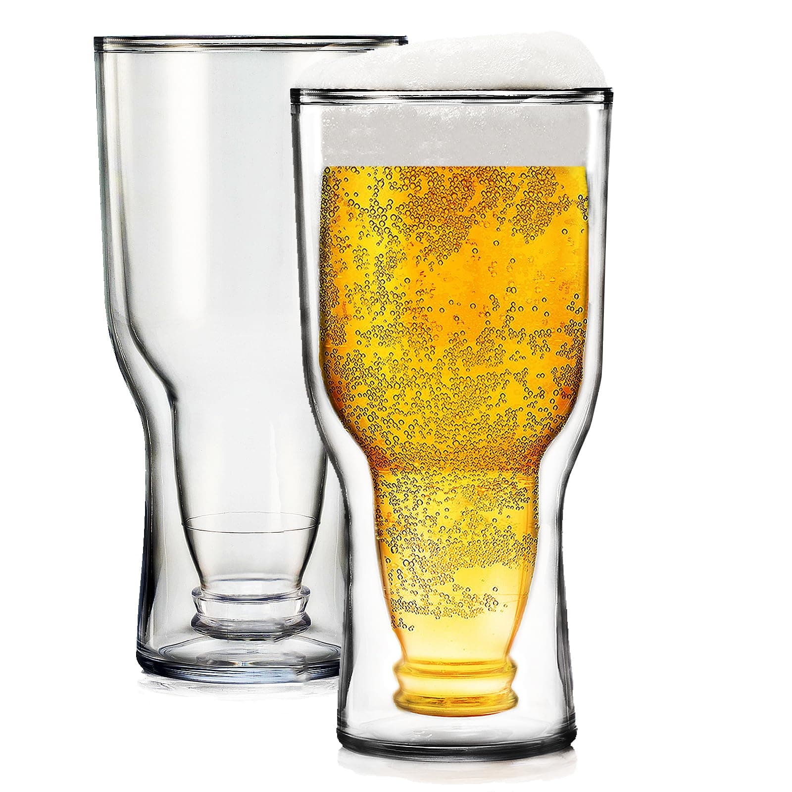 Double Wall Insulated Tritan Beer Cups - 2 Set, 17 oz, Shatterproof, Pub Mug, PicnicReusable