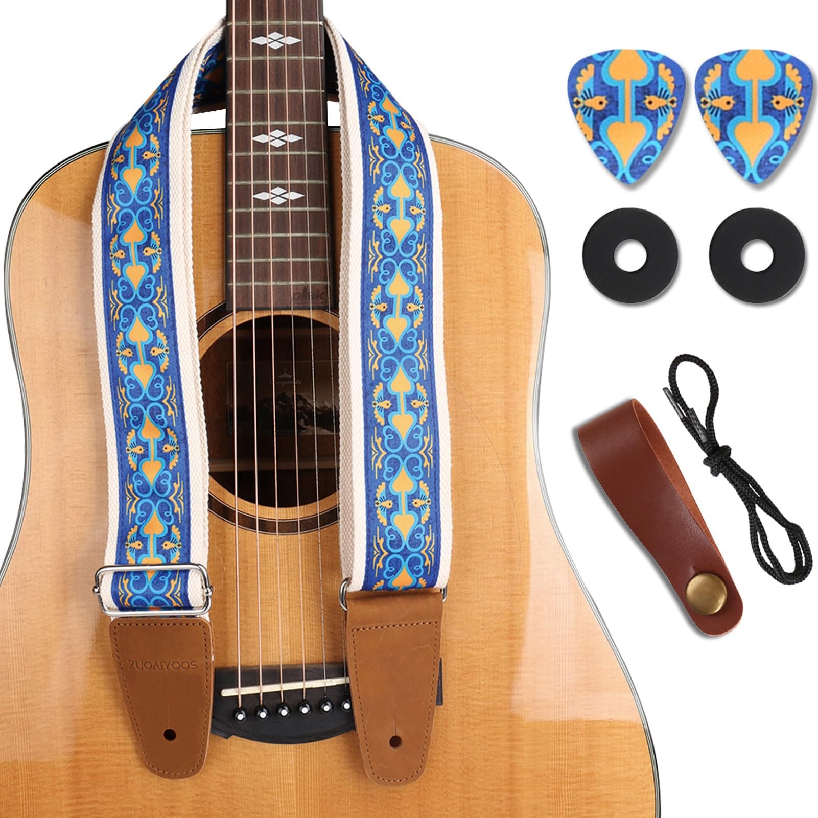 Best Jacquard Embroidery Bass Strap for Acoustic, Electric, and Bass Guitars, First Layer Vegetable Tanned Cowhide Ends
| Premium Cotton Jacquard Embroidery Guitar Strap for Acoustic, Electric, and Bass, Ideal Gift for Guitarist
| Handcrafted Jacqua